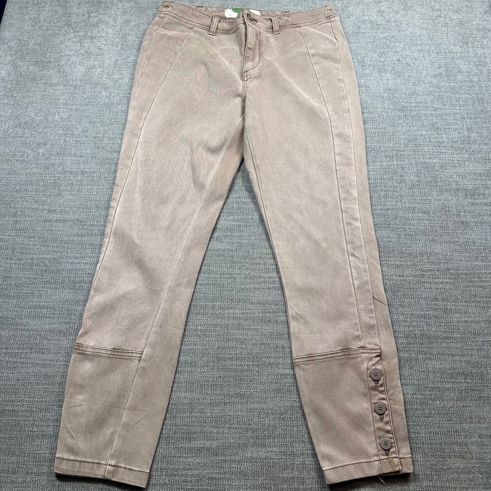 Anthropologie Pants Women 28‎ Taupe Button Ankle Ribbed Slim Straight Trousers